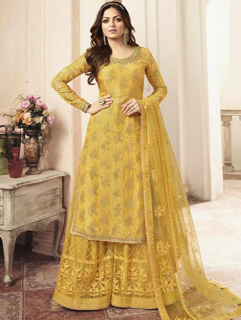 embroidered sharara semi-stitched suit - 17022193 - Zoom Image - 1