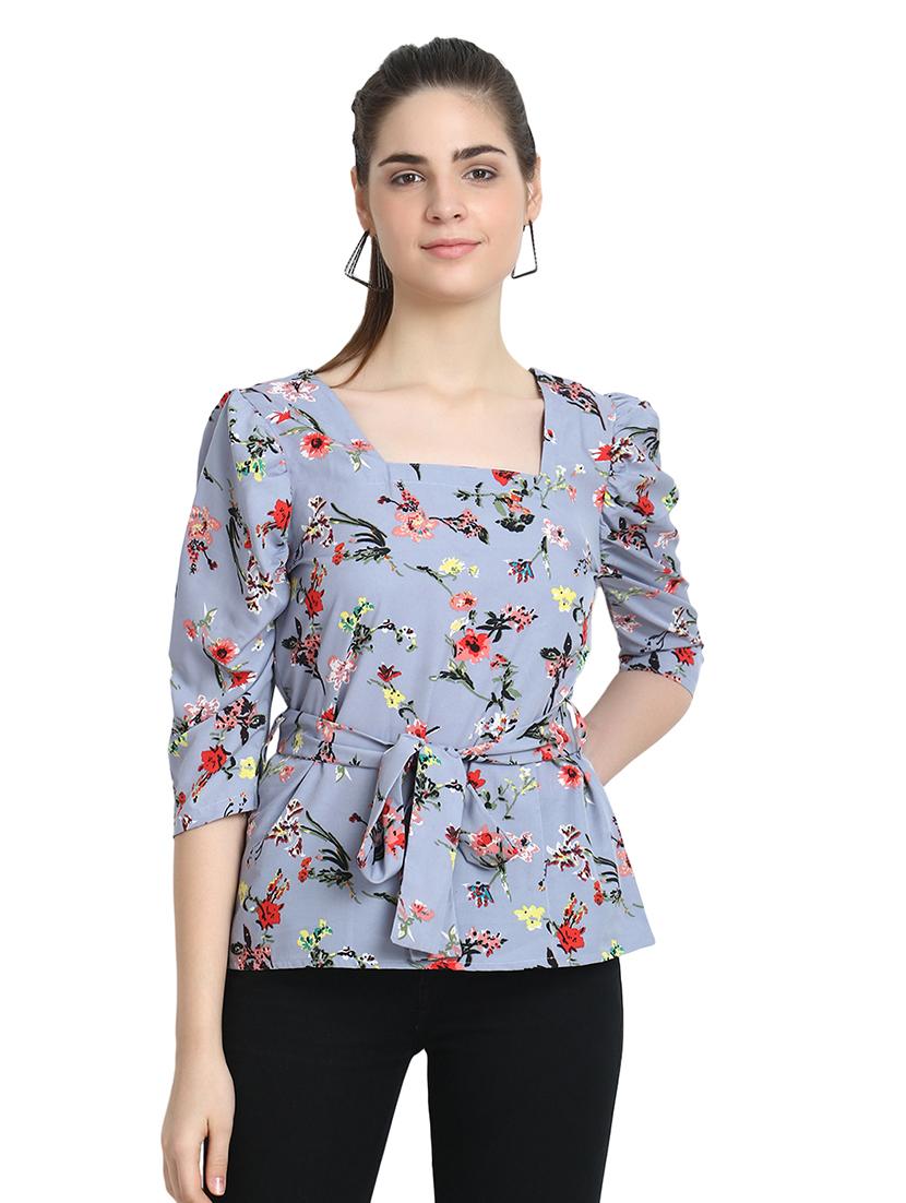 tie front floral top - 17022274 - Zoom Image - 1