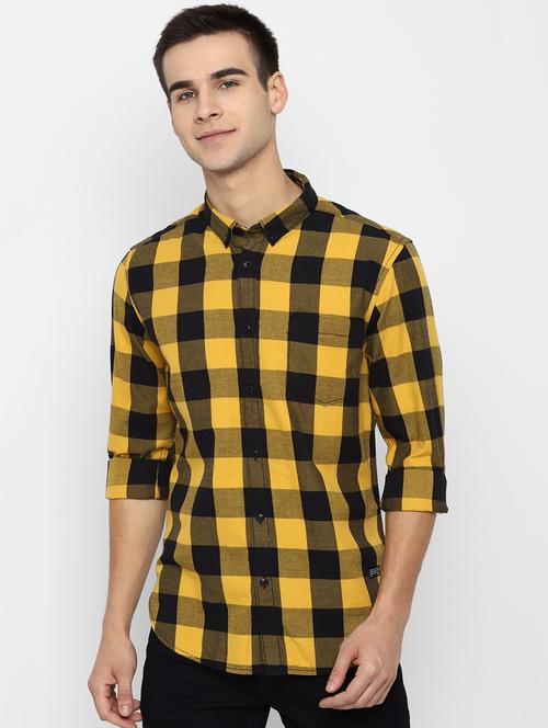 yellow checkered casual shirt - 17022923 - Standard Image - 1
