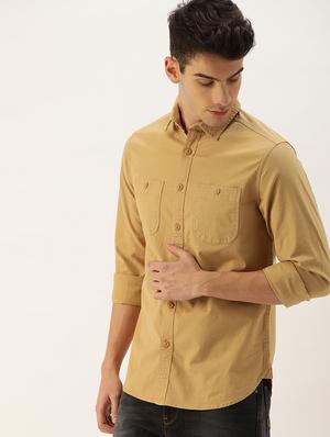 beige solid casual shirt - 17024362 - Standard Image - 2