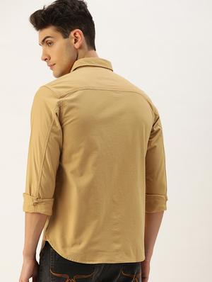 beige solid casual shirt - 17024362 - Standard Image - 3