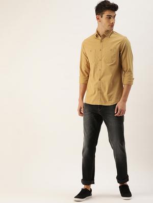 beige solid casual shirt - 17024362 - Standard Image - 4