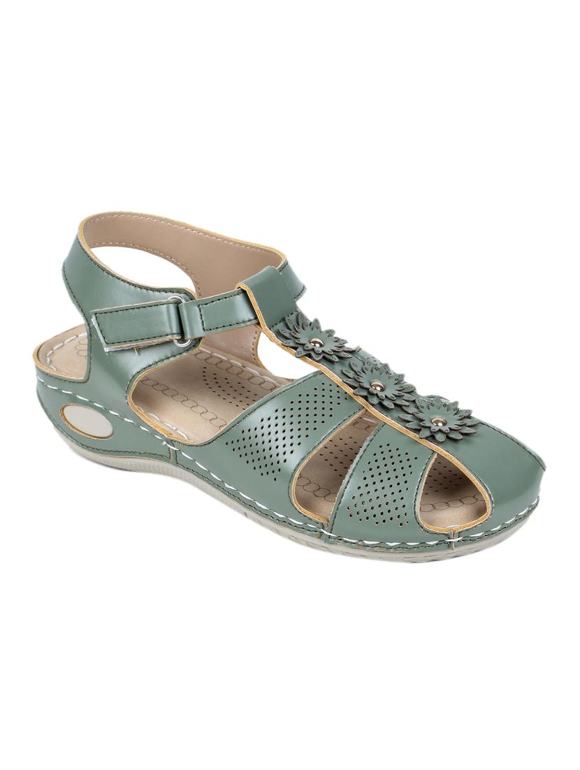 green leatherette back strap sandals - 17024655 - Zoom Image - 1