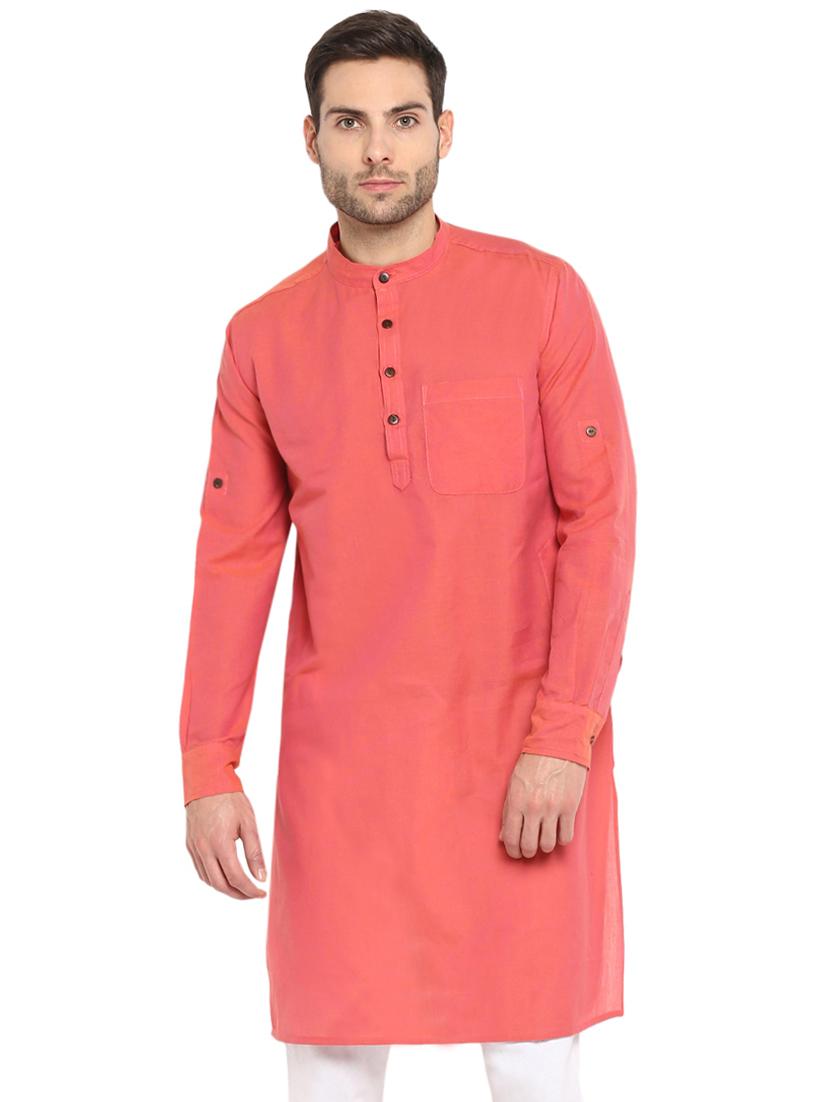 orange solid long kurta - 17025733 - Zoom Image - 1