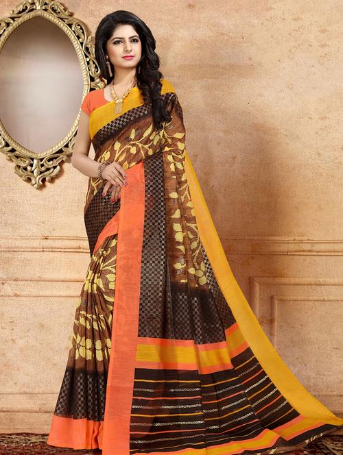 floral printed saree with blouse - 17025944 - Standard Image - 1