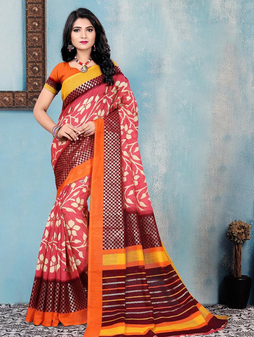 bordered printed saree with blouse - 17025948 - Zoom Image - 1