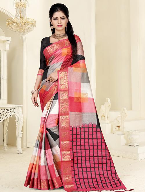 geometrical bordered saree with blouse - 17025996 - Very Small Image - 1