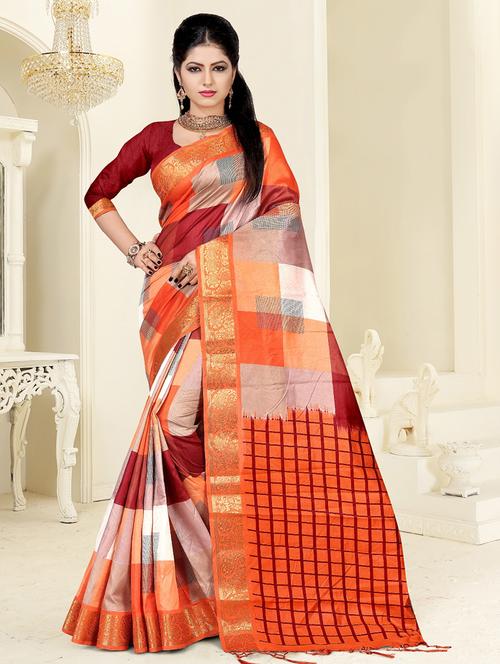 geometrical bordered saree with blouse - 17025998 - Very Small Image - 1