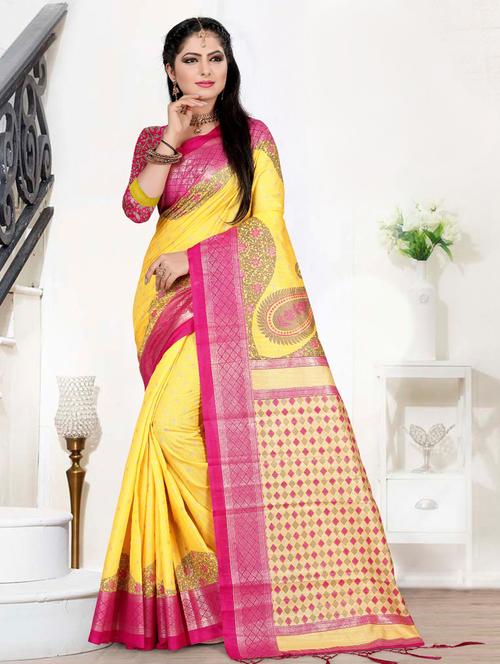 bordered printed saree with blouse - 17026050 - Very Small Image - 1