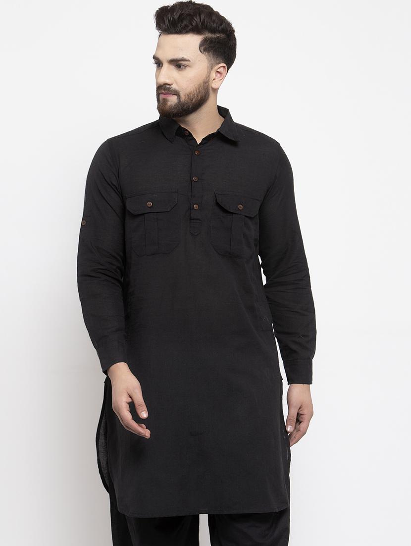 black solid pathani kurta - 17026083 - Zoom Image - 1