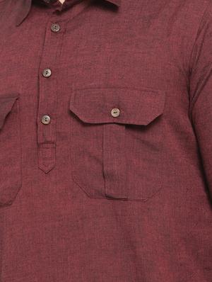 maroon solid pathani kurta - 17026084 - Standard Image - 4