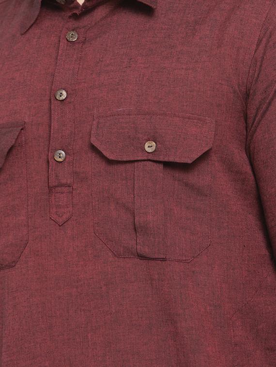 maroon solid pathani kurta - 17026084 - Zoom Image - 4