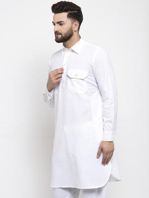white solid pathani kurta - 17026085 - Standard Image - 2