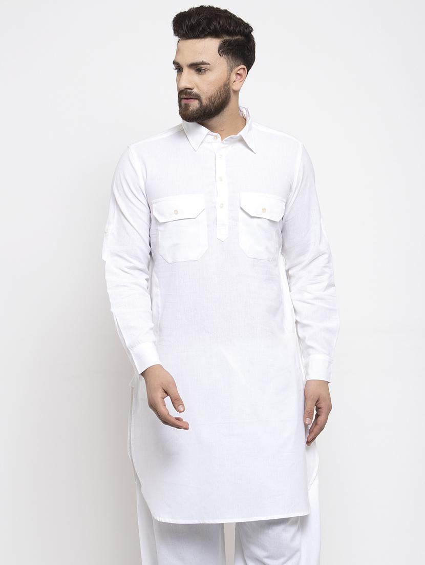 white solid pathani kurta - 17026085 - Zoom Image - 1