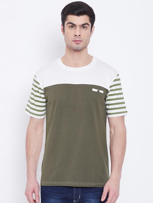 olive green color block tshirt - 17027081 - Standard Image - 1