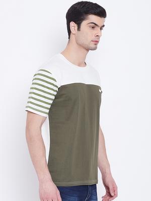 olive green color block tshirt - 17027081 - Standard Image - 2