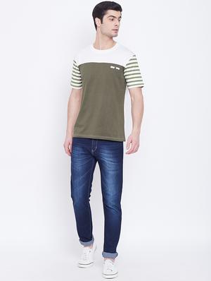olive green color block tshirt - 17027081 - Standard Image - 4