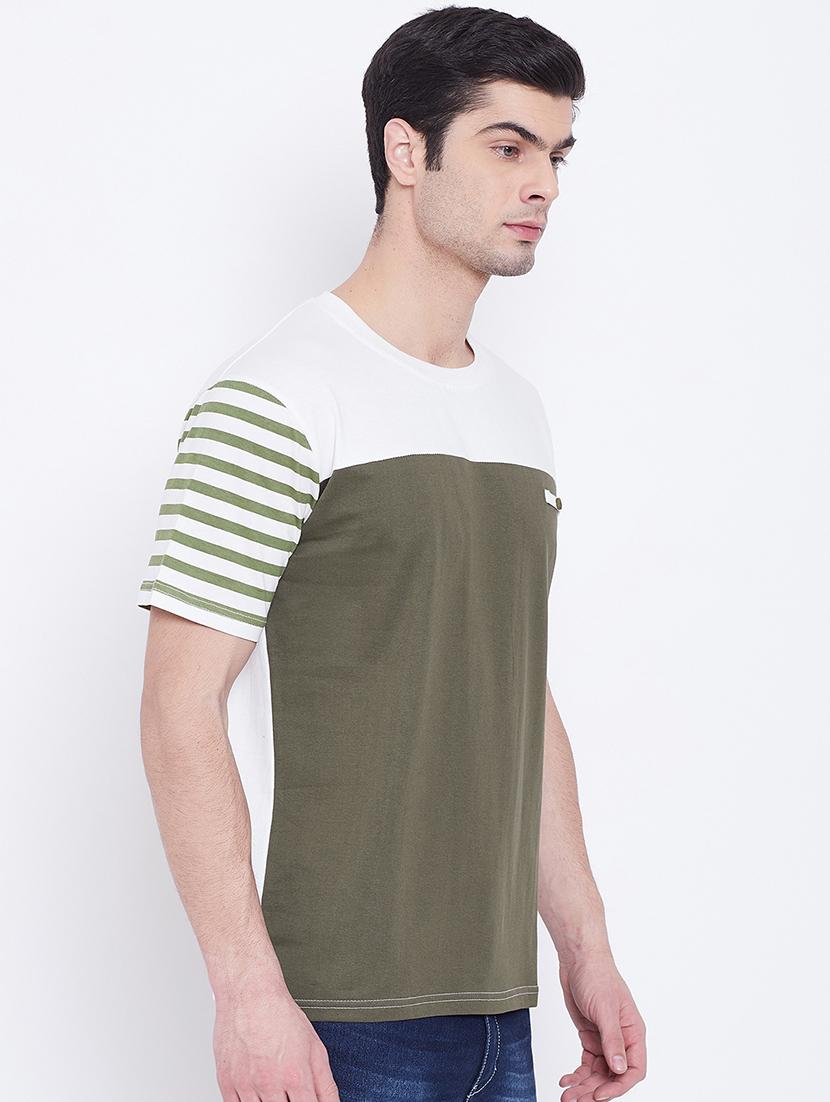 olive green color block tshirt - 17027081 - Zoom Image - 2