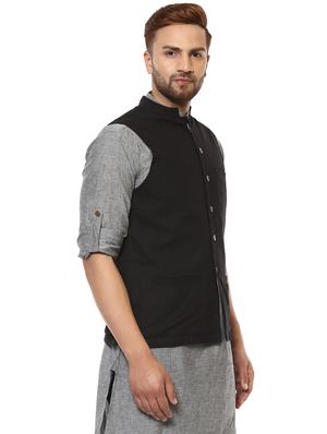 black solid nehru jacket - 17027222 - Standard Image - 2