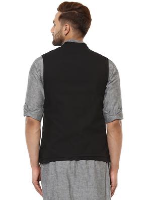 black solid nehru jacket - 17027222 - Standard Image - 3