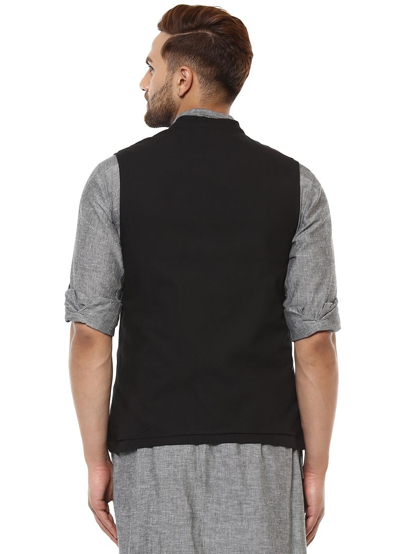 black solid nehru jacket - 17027222 - Zoom Image - 3