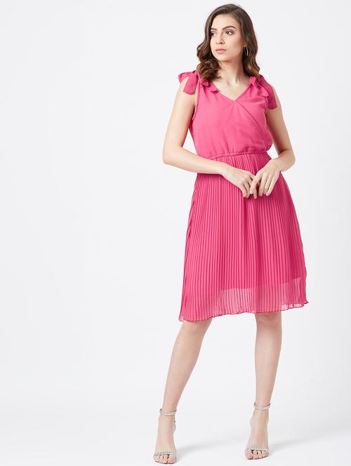 shoulder tie up solid a-line dress - 17027510 - Very Small Image - 1