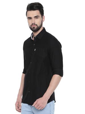 black solid casual shirt - 17027662 - Standard Image - 2