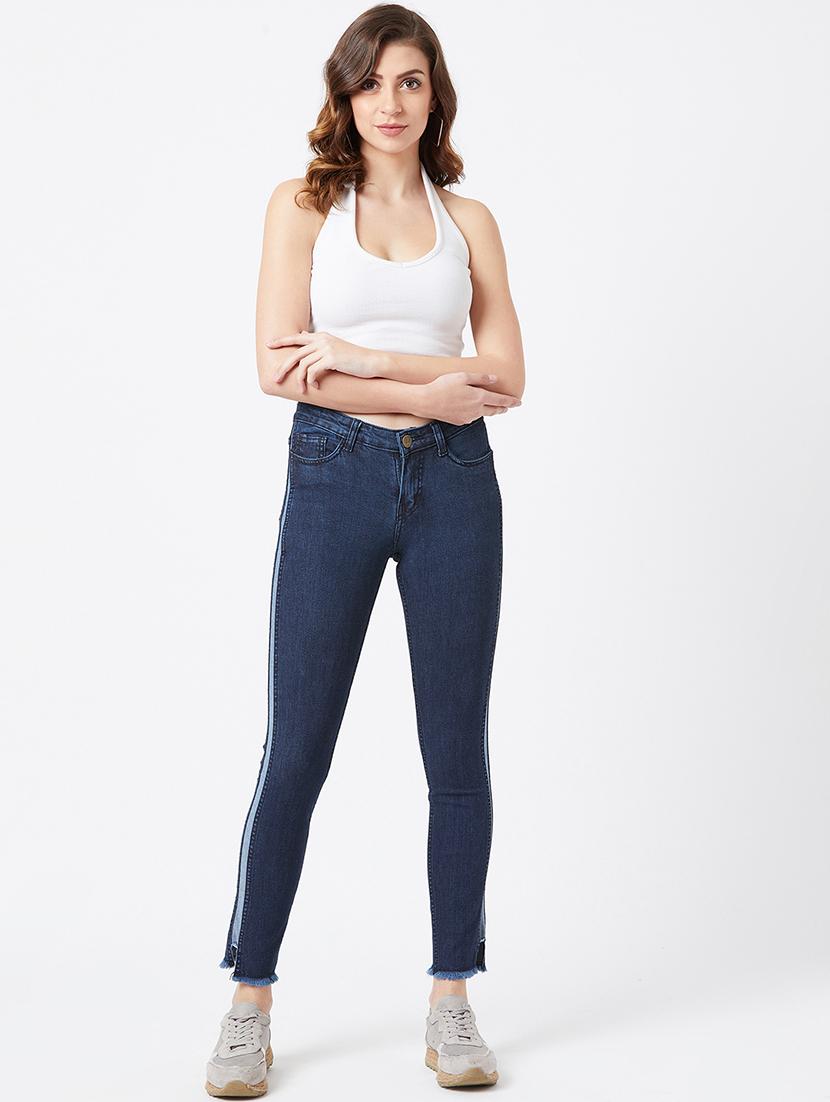 side tape frayed hem jeans - 17027691 - Zoom Image - 4