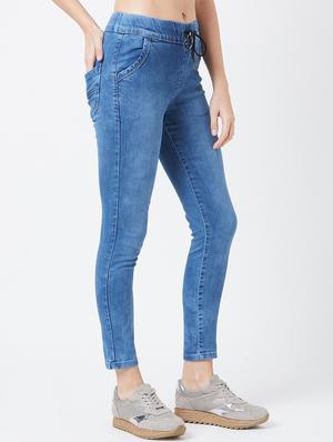 drawstring waist stone washed jeans - 17027693 - Standard Image - 2