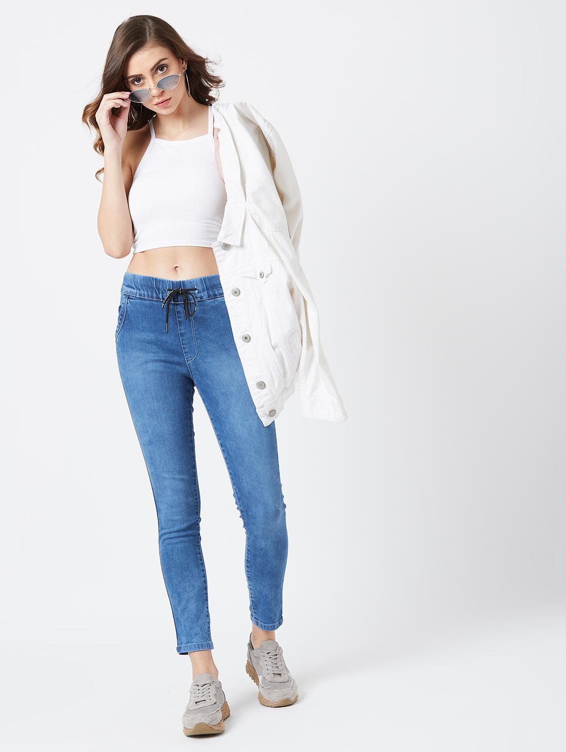 drawstring waist stone washed jeans - 17027693 - Zoom Image - 4