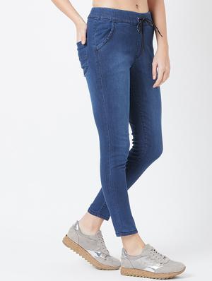 drawstring waist stone washed jeans - 17027694 - Standard Image - 2