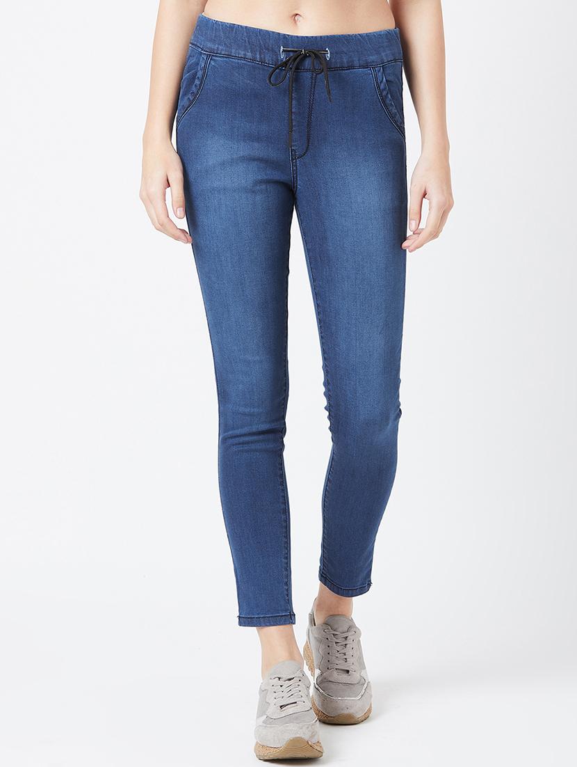 drawstring waist stone washed jeans - 17027694 - Zoom Image - 1