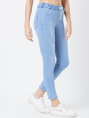 drawstring waist distressed jeans - 17027695 - Standard Image - 2