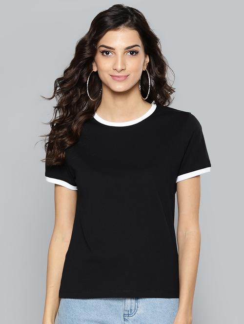 contrast piped round neck tee - 17028254 - Standard Image - 1