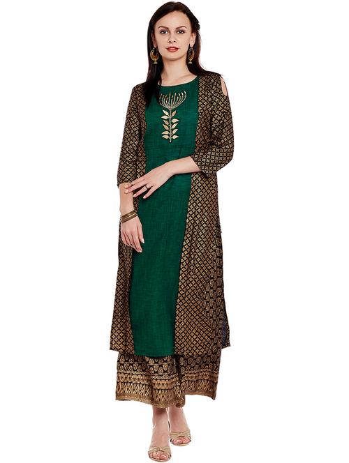 printed layered kurta with jacket - 17028581 - Standard Image - 1