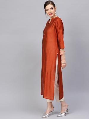 dobby art silk straight kurta - 17028596 - Standard Image - 2
