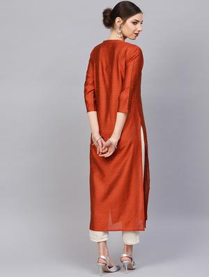 dobby art silk straight kurta - 17028596 - Standard Image - 3