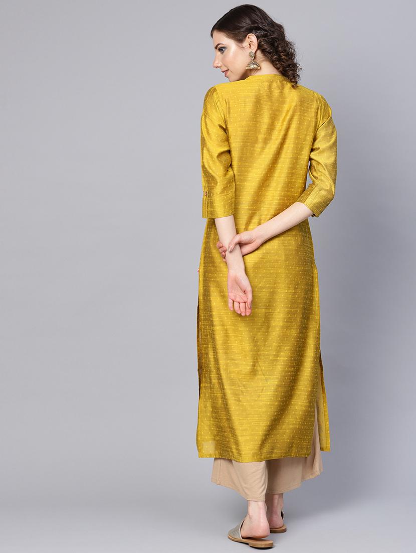 solid art silk straight kurta - 17028600 - Zoom Image - 2