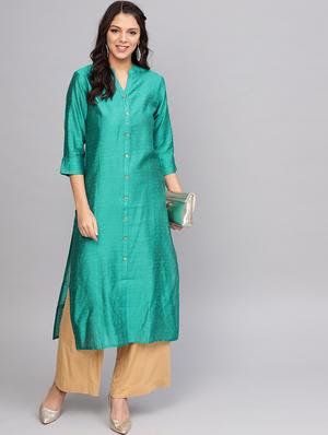 dobby art silk straight kurta - 17028654 - Standard Image - 4