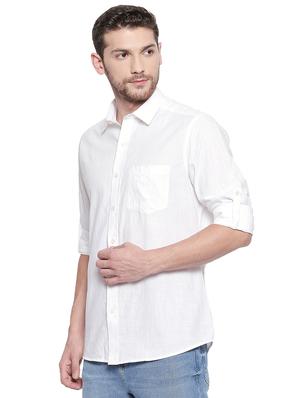 white solid cotton linen casual shirt - 17028963 - Standard Image - 2