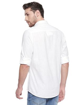 white solid cotton linen casual shirt - 17028963 - Standard Image - 3