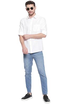 white solid cotton linen casual shirt - 17028963 - Standard Image - 4