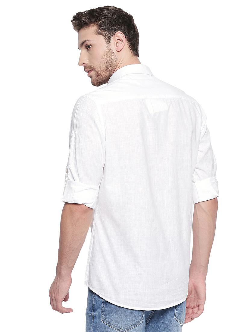 white solid cotton linen casual shirt - 17028963 - Zoom Image - 3