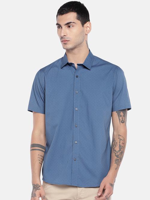 blue polka dot print casual shirt - 17029793 - Standard Image - 1