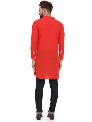 red cotton pathani kurta - 17030361 - Standard Image - 3