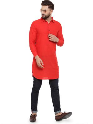 red cotton pathani kurta - 17030361 - Standard Image - 4