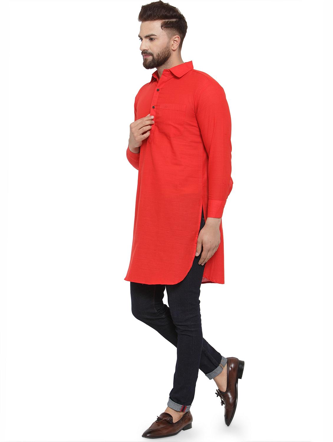 red cotton pathani kurta - 17030361 - Zoom Image - 2