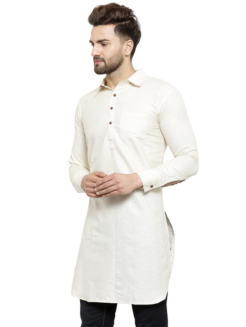 white cotton pathani kurta - 17030363 - Zoom Image - 2