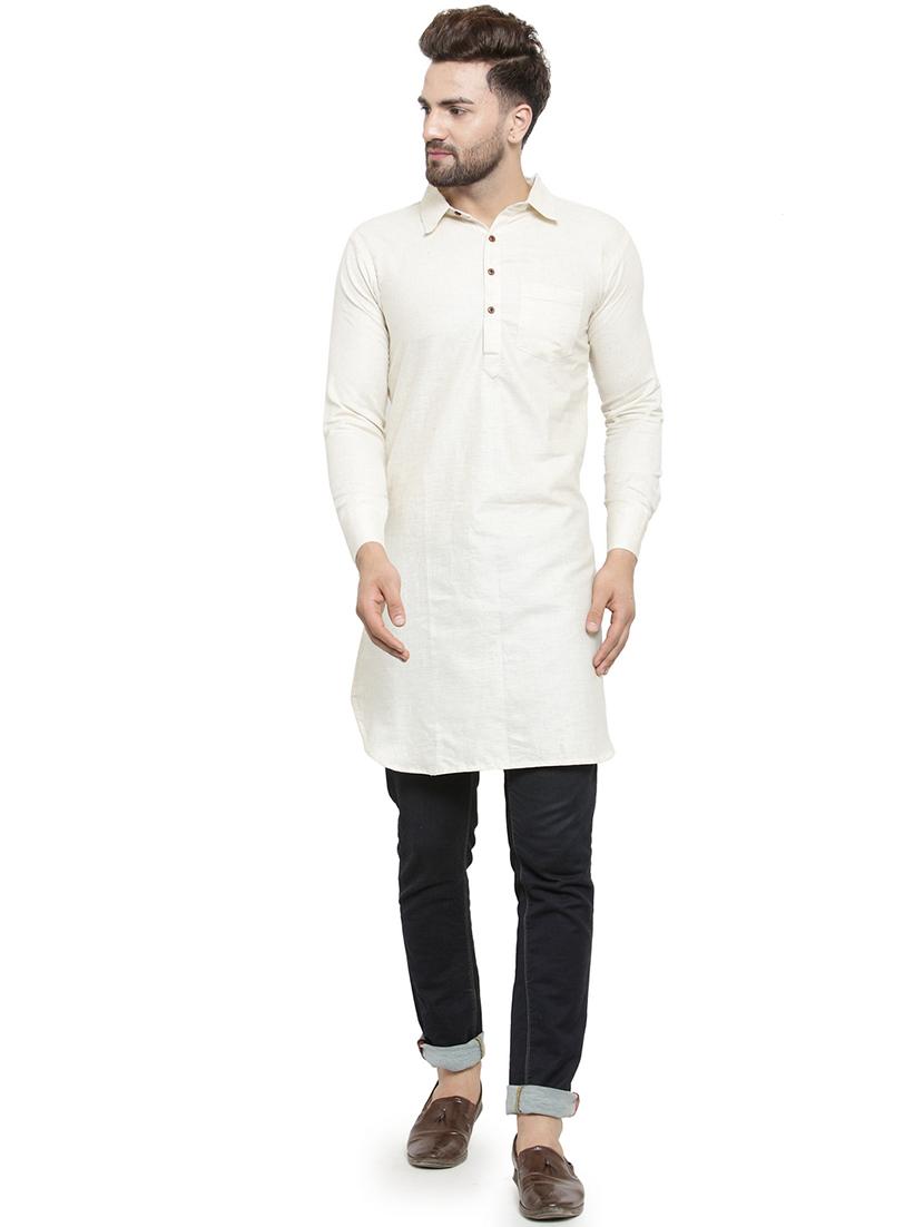 white cotton pathani kurta - 17030363 - Zoom Image - 4