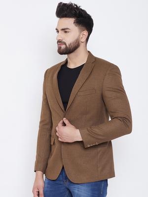 brown wool & polyester blend single breasted casual blazer - 17031633 - Standard Image - 2